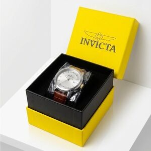 Invicta Celestial Men 43mm Stainless Silver Dial with Brown Leather Strap